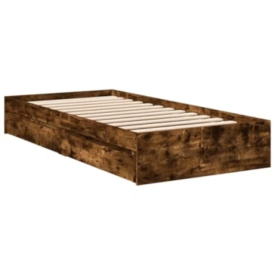 Imagen de vidaXL Cama con cajones Madera de ingeniería Roble Ahumado 90x190 cm, Cama, almacenaje, Estructura Individual, Individual