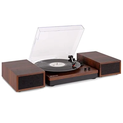 Imagen de Fenton RP165D Tocadiscos de Vinilo Bluetooth con 2 Altavoces Integrados, 3 velocidades 33, 45 y 78 RPM, Reproductor Discos 7, 10 12 Pulgadas, Giradiscos en Color Madera Oscura