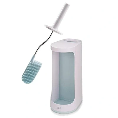 Imagen de Joseph Flex Plus Escobillero en Silicona Higiénico con Bandeja de Almacenaje, escobilla baño mango resistente, piña flexible, limpieza profunda Blanco/Azul, Extra Grande