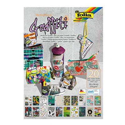 Imagen de folia 48349 Grafitti Bloc (270 g/m², 24 x 34 cm, hojas surtidas, 20 diseños diferentes para manualidades y creativos de tarjetas, imágenes ventana e ideas scrapbooking)