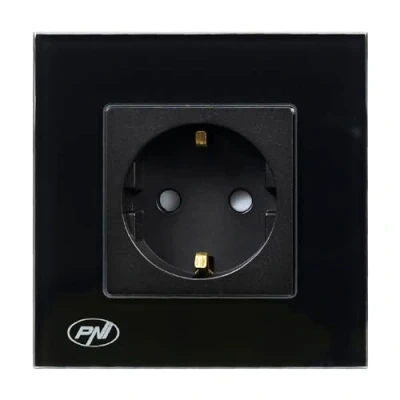 Imagen de PNI WP101B Enchufe empotrado sencillo con marco de cristal, color negro