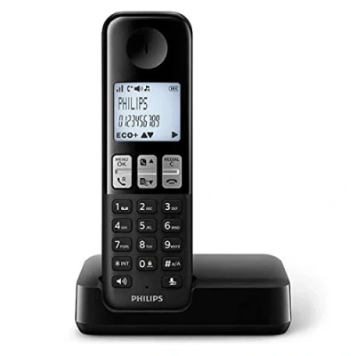 Imagen de Philips D2501B Teléfono Fijo Inalámbrico, 16h de Conversación, Retroiluminación, HQ Sound, Manos Libres, Identificador Llamadas, Agenda 50 Nombres y números Negro (Compatible: ES, IT, FR)