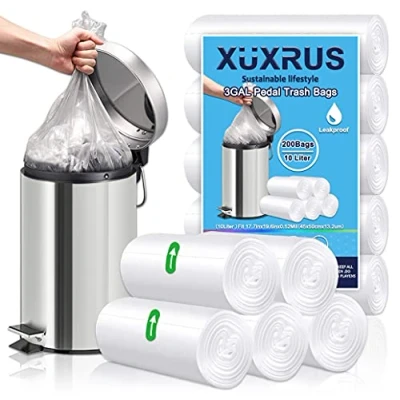 Imagen de XUXRUS bolsas de basura pequeñas 10 litros,200 unidades plástico transparente para cubos revestimiento baño, dormitorio,oficina,para litros,transparente