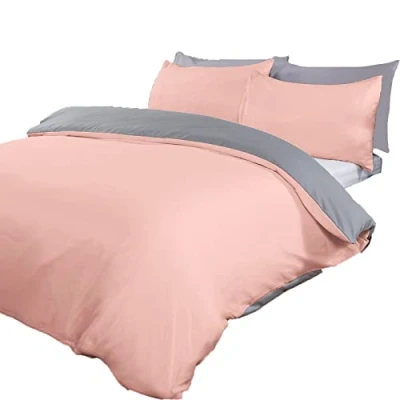 Imagen de Brentfords Juego de Funda edredón con Almohada, 100% Microfibra poliéster fácil Cuidado., Rosa y Gris., Doublé