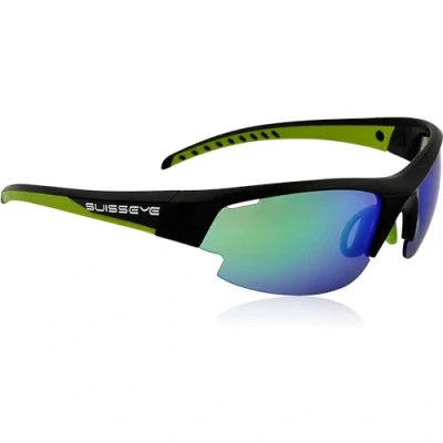 Imagen de SWISSEYE Gardosa Re+ Gafas deportivas (protección 100% UVA, UVB y UVC, zona nasal ajustable extremos de goma, material TR90, incluye funda 2 discos intercambiables), color negro mate verde