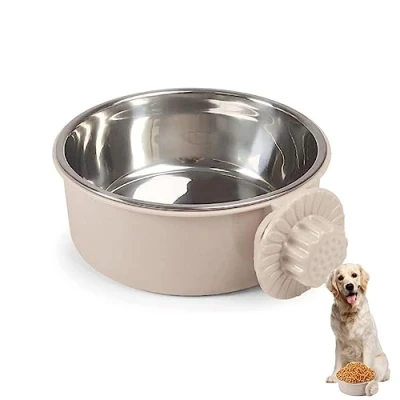 Imagen de Cuencos para jaula de mascotas, cuenco colgante acero inoxidable perros, gatos, animales pequeños (gris A)