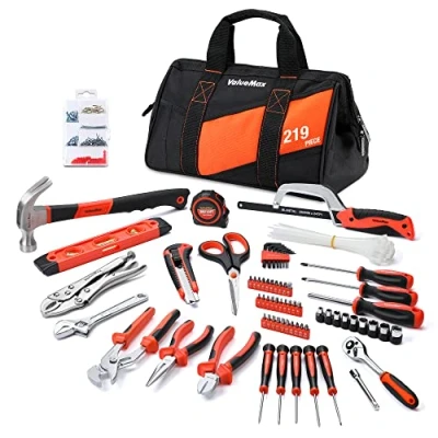 Imagen de ValueMax 219 Piezas Juego de Herramientas Básicas y Accesorios con Bolsa Almacenamiento, Herramienta para el Hogar, Set ideal Bricolaje Arreglos Diarios