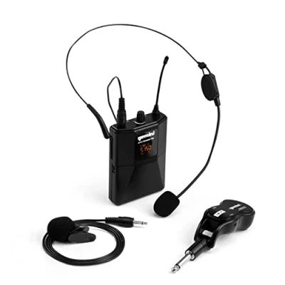 Imagen de Gemini Sound Pro Audio GMU HSL100 Plug and Sing Karaoke DJ, Bluetooth, Banda UHF, micrófono Lavalier con Conector inalámbrico de 1/4 Pulgadas, Adaptador transmisor para Altavoces