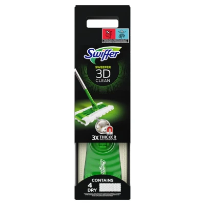 Imagen de Swiffer Escoba de limpieza 3D con 4 toallitas secas, 2 húmedas