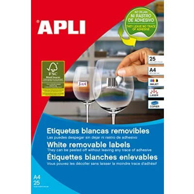 Imagen de APLI 10199 Etiquetas blancas removibles 35,6 x 16,9 mm 25 hojas A4