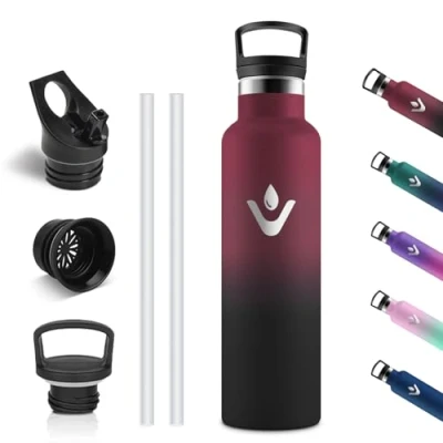 Imagen de Vikastar Botella Termica, 750ml sin BPA, Agua Acero Inoxidable, a Prueba de Fugas, Agua, Reutilizable, Cantimplora para Deporte, Gimnasio, Oficina, Rojo &amp; Negro