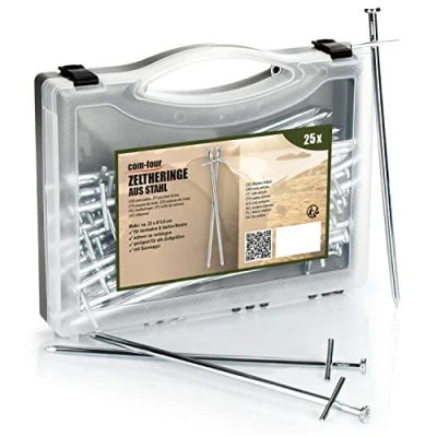 Imagen de com four® piquetas 25x de Acero largas y robustas para Acampar al Aire Libre Ideales terrenos Normales Duros