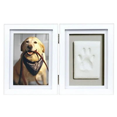 Imagen de Pearhead Dog or Cat Paw Print Keepsake Photo Frame with Pet Pawprint Imprint Kit Fotos impresión de Huellas Mascotas, Marco Blanco, Arcilla, 11.69x1.37x7.51 Inch (Pack of 1)