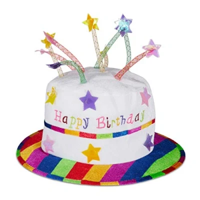 Imagen de Set de 10 Gorros Cumpleaños, Sombrero Tarta Peluche con Velas, Para Fiestas, Poliéster, Blanco y Multicolor