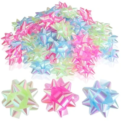 Imagen de Wilhelm Sell® 60x Lazos de Regalo autoadhesivos 5 x 2 cm Colores para Regalos Decorativos listos Usar Navidad, cumpleaños y Bodas (Azul Claro/Rosa/Verde)