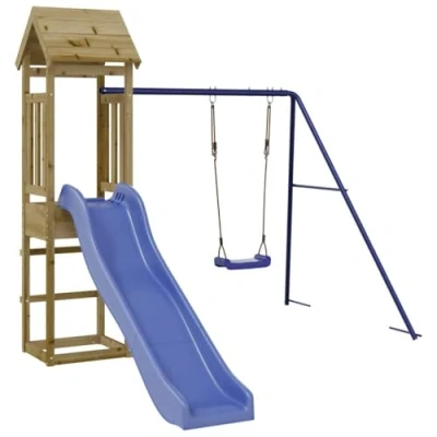 Imagen de vidaXL Parque infantil de exterior madera pino impregnada, juego columpios jardín, casa juegos con columpio, columpio y tobogán