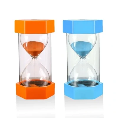 Imagen de reloj de arena 2 piezas, naranja 5 minutos, azul 10 temporizador juego, para cocina, ducha creativo e interesante