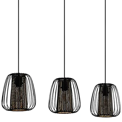 Imagen de Eglo lámpara colgante Curasao, de 3 llamas, metal, textil en negro, oro, mesa comedor, salón E27