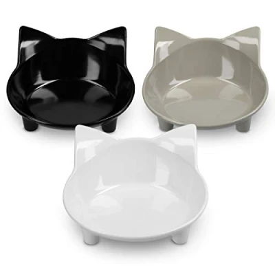 Imagen de Navaris 3X Comedero para Gato Juego de Cuencos Comida y Agua Perros Gatos Antideslizantes Comederos 210 ml con Forma en Blanco Negro Gris