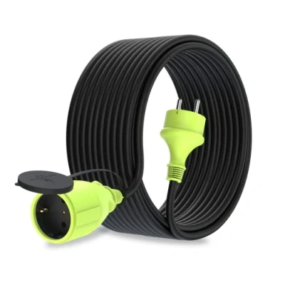 Imagen de MutecPower 20m Cable alargador de Corriente con Enchufe Schuko para Uso Exterior IP44 H05RR F3G 1,5mm² alargo Toma Protección Infantil Goma 20 Metros Negro/Verde