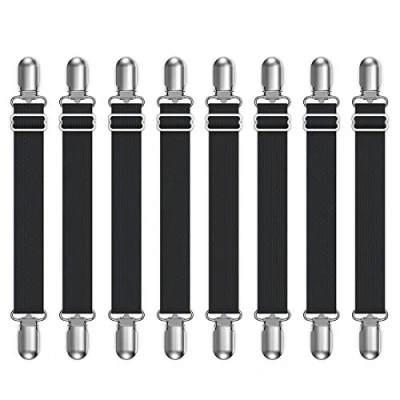 Imagen de Lesfit 8 Piezas Pinza sujeta sabanas bajeras, Elastica Sujetadores para Sábanas, Ajustables de Hojas, Correas Cama Clips sofás(Negro)