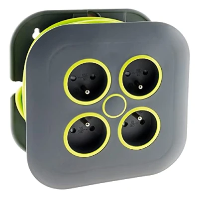Imagen de Enrouleur domestique zenitech 4 prises 2p+t 16a + coupe circuit gris/vert