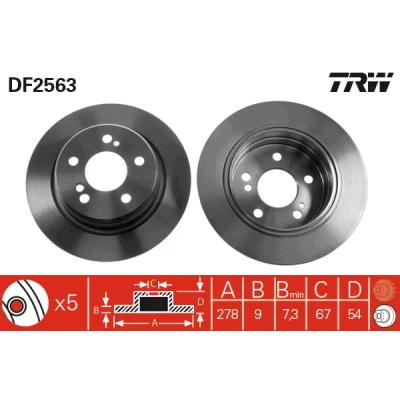 Imagen de TRW DF2563 Disco de freno 278 9 5 112 macizo barnizado MERCEDES BENZ: Clase E Berlina, W124 Coupé