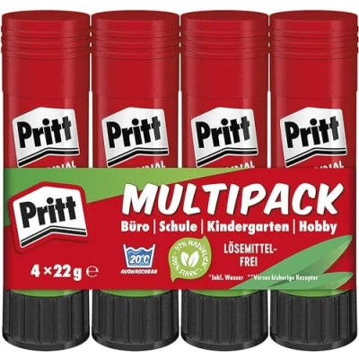 Imagen de Pritt Barra Adhesiva, pegamento infantil seguro para niños hacer manualidades, cola universal de adhesión fuerte estuche escolar y oficina, 4x22 g Stick
