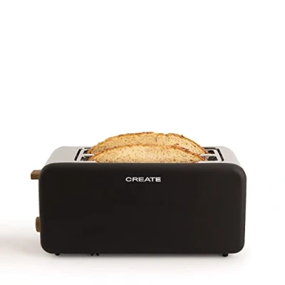 Imagen de CREATE/TOAST RETRO XL/Tostadora Negro / 6 Niveles de potencia, bandeja recogemigas, termostato, descongelación, recalentar, 2 ranuras rebanadas anchas, 1500W