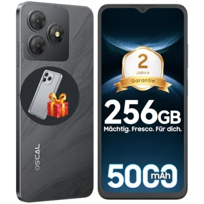 Imagen de OSCAL Flat 2 Movil Android 14, Moviles Ofertas 256GB+12GB, 6.56 Pulgadas HD+ 90Hz Telefono Movil, 5000mAh Batería, Cámara 13MP+5MP, 4G Dual SIM, Octa Core/OTG/GPS/Face ID