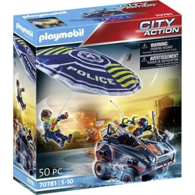 Imagen de PLAYMOBIL City Action 70781 Paracaídas de policía, Persecución del Vehículo Anfibio, Flotante, Juguetes para niños a Partir 5 años
