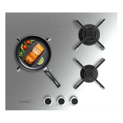 Imagen de Cecotec Placa de Gas 3 Fuegos Bolero Squad G 3400S Inox. 6.2kW, Acero Inoxidable, Parrillas Hierro Fundido, Quemador WOK Triple Corona, Encendido Electrónico, Seguridad en Válvulas, Accesorio