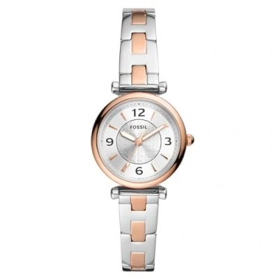 Imagen de Fossil Carlie Reloj para mujer, movimiento de cuarzo con correa acero o piel, tono oro rosa y plata, 28MM
