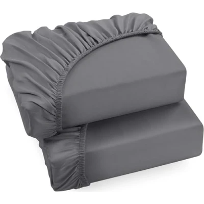 Imagen de Utopia Bedding Juego de 2 Sabana Bajera 160x200 Gris Bolsillo Profundo Microfibra Cepillada (Cama 160)