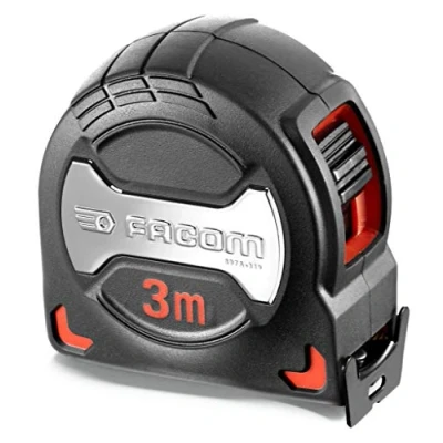 Imagen de FACOM Cinta Métrica Grip Series 3m, Revestimiento Blando Resistente a Golpes, de Tereftalato Polietileno, Gancho Acero Inoxidable, Durabilidad Incrementada, 897A.319PB