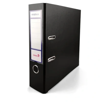 Imagen de Netuno 1x Ekobox Archivadores color negro 2 anillas 8 cm A4 organizador ancho de cartón para oficina estanterías carpetas escritorio despacho