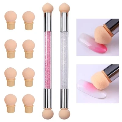 Imagen de iCovalescent 2 Pcs Cepillo de Uñas Esponja Pinceles, con 4 Cabeza Reemplazables, Degradado Cepillo, Accesorio para Gel UV y Herramientas Decoración