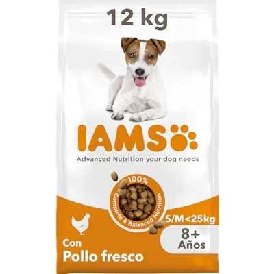 Imagen de IAMS Alimento seco para perros de razas pequeñas y medianas con pollo fresco, comida seca edad más 8 años, 12 kg
