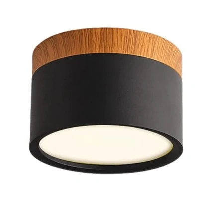 Imagen de Schindora Plafón LED,foco decorativo de madera montado en superficie,mini plafón,redondo,negro,blanco cálido 3000 K,12 W.