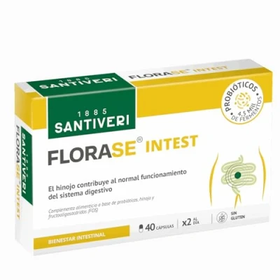Imagen de SANTIVERI Florase Intest, Complemento Alimenticio a Base de Hinojo, Prebióticos y Probióticos que Contribuyen al Normal Funcionamiento del Sistema Digestivo 40 Cápsulas