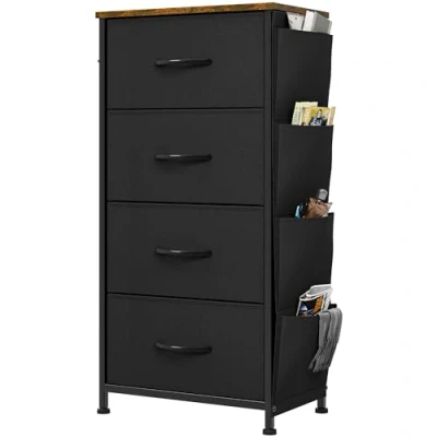 Imagen de YITAHOME Cajonera de Tela con Bolsillos Laterales, Ganchos,Cómoda Tela,Unidad Almacenamiento,con 4 cajones Extraíbles,Cómoda para Sala Estar,Dormitorio, habitación Infantil,Negro