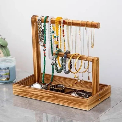 Imagen de soporte para cadenas y joyas, de madera, desmontable, collares, pulseras vintage, relojes, árbol joyas pulseras, anillos pendientes