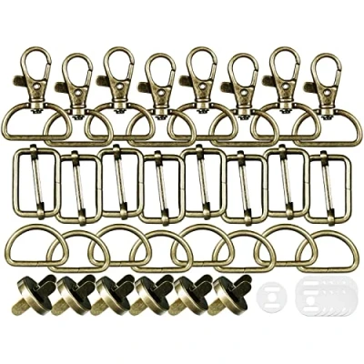 Imagen de Hebillas metalicas 30Pcs materiales para hacer bolsos mosqueton hebilla mochila,anillas en D de Mano con broches magnéticos,hasta 25 mm ancho correa,Bronce