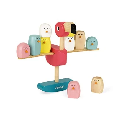 Imagen de Janod Juego de Equilibrio Flamenco Madera Juguete Desarrollo Motriz Pintura al Agua Desde 3 Años, J08230, Multicolor