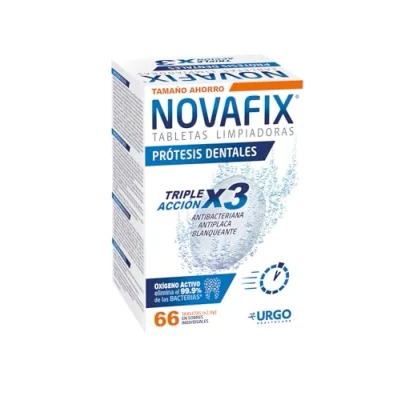 Imagen de Novafix Tabletas Limpiadoras Triple Acción Para prótesis dentales y aparatos de ortodoncia Caja con 66 unidades (formato ahorro)