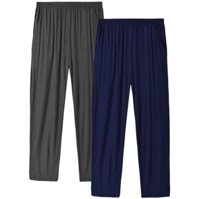 Imagen de MoFiz Hombre Pijama Pantalones Largos de Dormir Suave Modal con Bolsillos Azul Marino/Gris Oscuro S