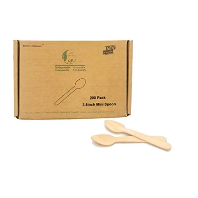 Imagen de Mini Cuchara de Madera 200 Unidades 95 mm, Ecológicas y Biodegradables Cucharillas Café Desechables 100% Natural Compostable para Helado, Pastel, Postre, Yogurt, Pequeñas