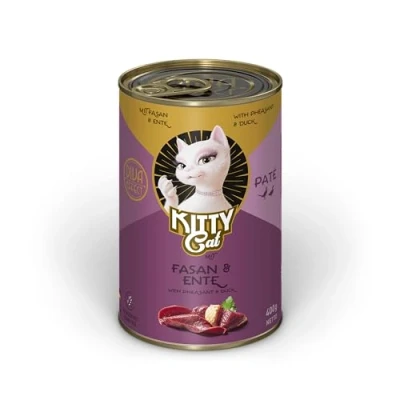 Imagen de KITTY Cat Paté Faisán &amp; Pato, 6 x 400 g, Comida húmeda para Gatos, sin Cereales, con taurina, Aceite de salmón y mejillón Labios Verdes, pienso Completo Alto Porcentaje Carne, Fabricado en