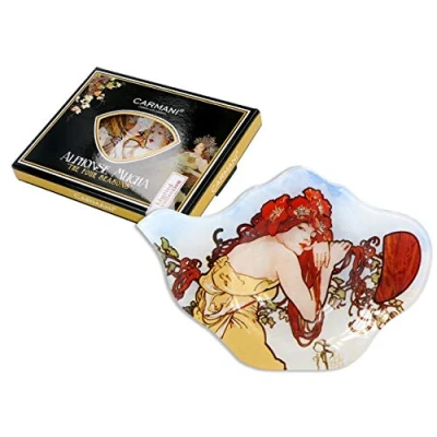 Imagen de Carmani Plato de cristal elegante del sostenedor bolso té en forma la tetera con el &quot;Cuarta temporada VERANO&quot; Alfonso Mucha