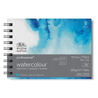 Imagen de Winsor &amp; Newton Papel de Acuarela Profesional, Grano Fino, 300gr, 100% Algodón, Blanco Natural, Libre Ácidos, 12,7x17,8CM, Bloc en Espiral, 15 Hojas